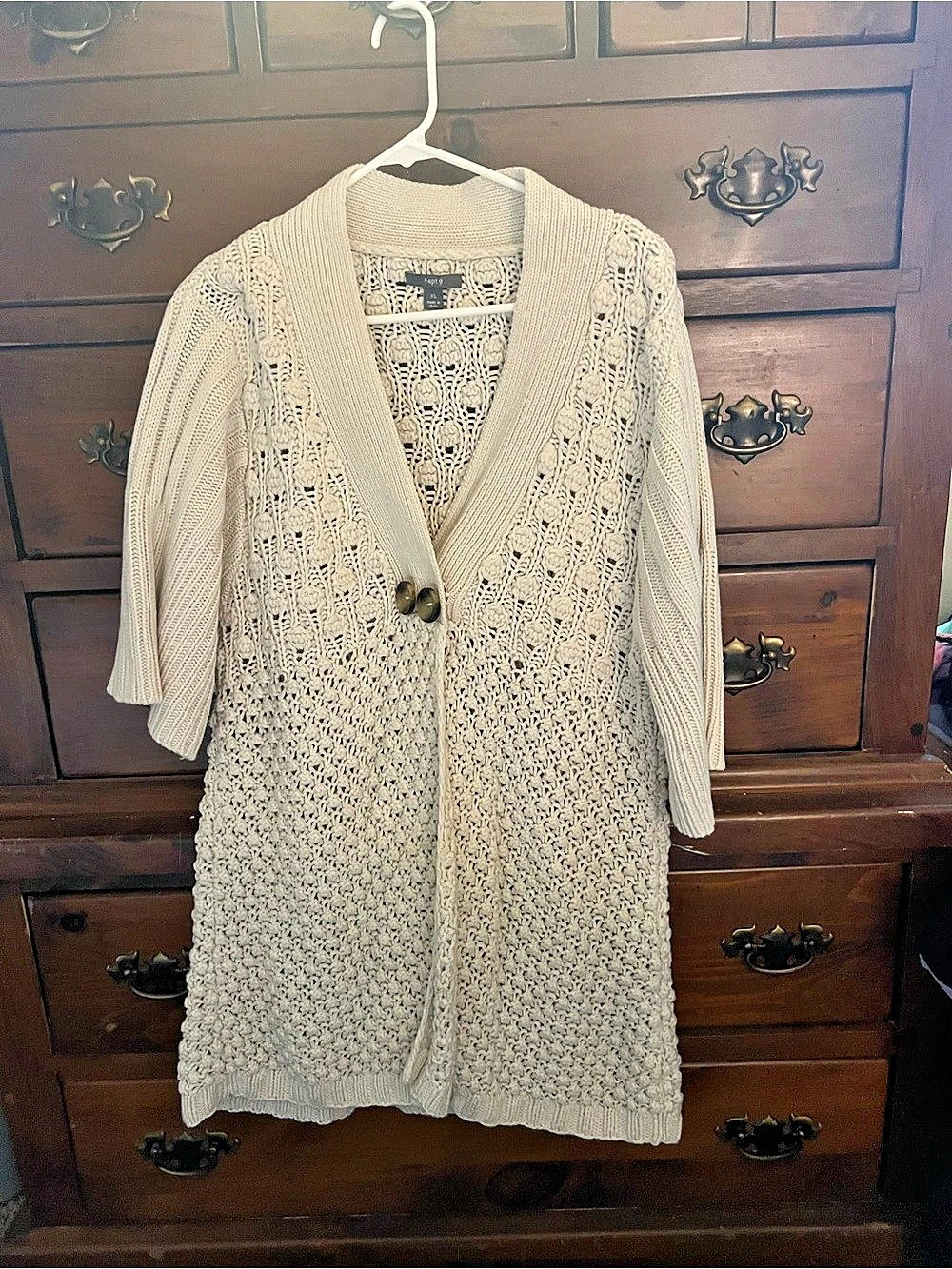apt.9 Open Front Knit Cardigan Cream XL